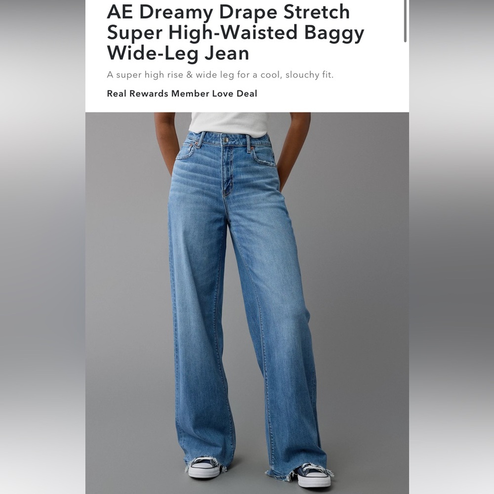 AE Dreamy Drape Super high-rise baggy wide leg regular length jean, size 6